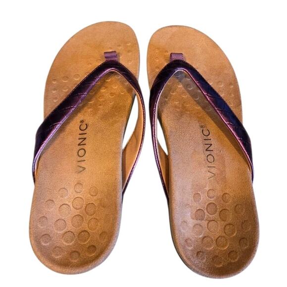 Vionic Women's Dillon Croc Toe Post Metallic Purple | 7 Supportive Sandals EUC - Picture 4 of 9